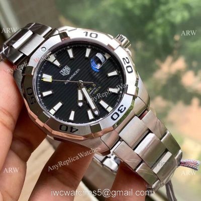 Super Clone Tag Heuer Aquaracer Calibre 5 Watch SS Black Dial Swiss Automatic 1