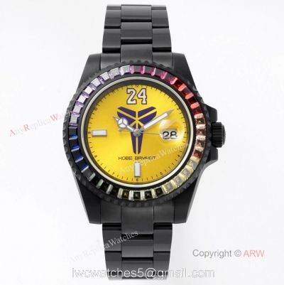 Swiss Replica Blaken Rolex Kobe Bryant Rainbow Diamond Bezel Yellow Dial Watch For Men 1