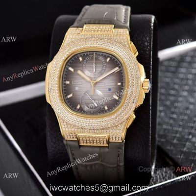 Japan Grade Patek Philippe Nautilus Diamonds Watches Yellow Gold Gray Gradient Dial 1