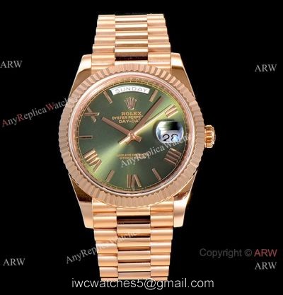 (GM) Swiss Replica Rolex Day-Date 40mm Watch Olive Green Dial Rose Gold 1