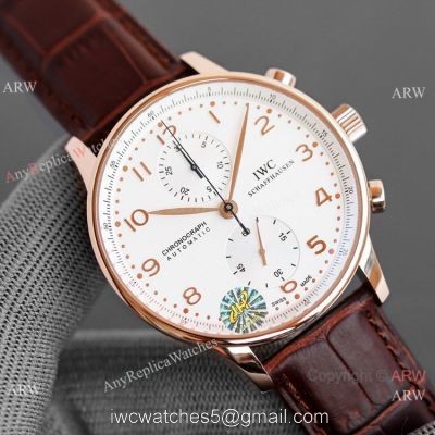 AAA Replica IWC Portuguese Rose Gold White Watches Swiss 7750 Chronograph 1