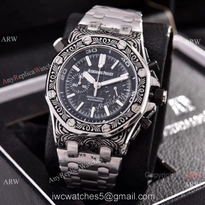 Copy Audemars Piguet Diver Silver Engraving Watches Chronograph 43mm 1