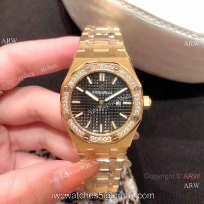 Clone Audemars Piguet Royal Oak Women Watch Diamond Bezel All Gold 1