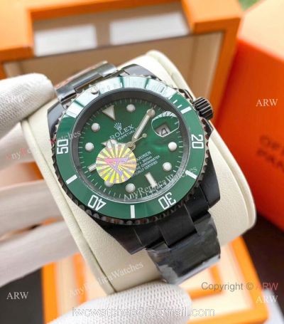 Copy Rolex Submariner Black Steel Green Dial Watch Low Price 1
