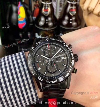 New Copy Tag Heuer Carrera Heuer 01 Black Steel Watch 43mm 1