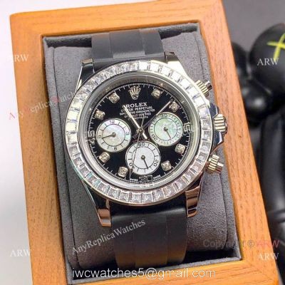 Copy Rolex Daytona Diamond Watch SS Oysterflex Rubber Band 1