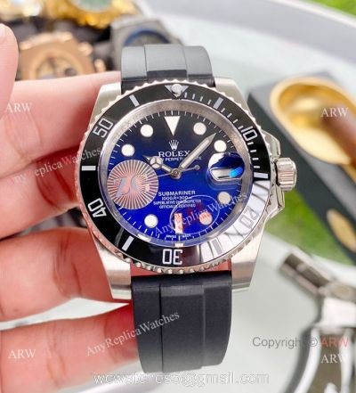 Fake Rolex Submariner D-Blue Dial Rubber Strap Watch 40mm 1