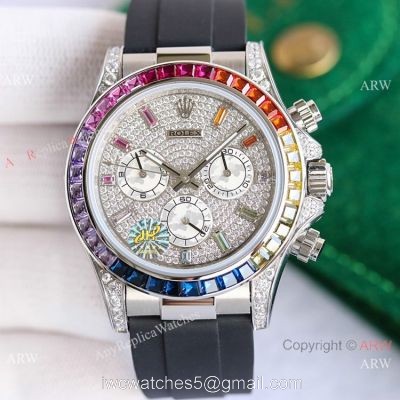 Swiss 7750 Rolex Daytona Replica Watch SS Diamond Dial Colorful Markers 1