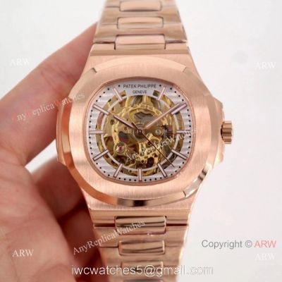 Copy Patek Philippe Skeleton Nautilus Watches Rose Gold 1