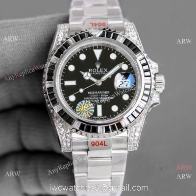 JH Factory Replica Rolex Submariner ETA2836 Watch Black Diamond Case 1