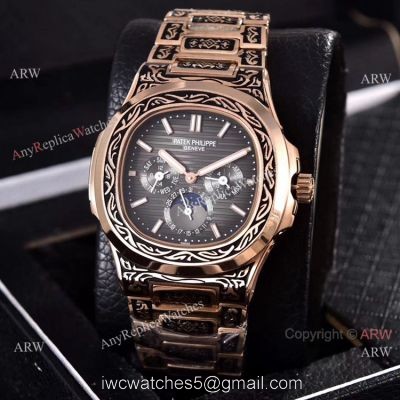 Knockoff Patek Philippe 5740 Nautilus Rose Gold Engraving Gray Gradient Face 1