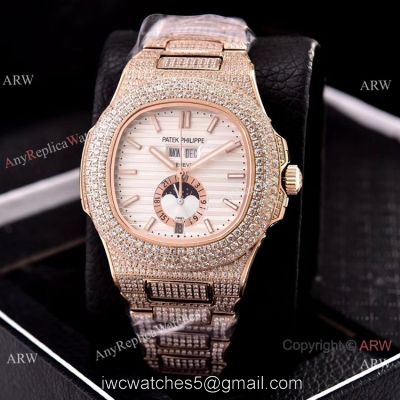 Patek Philippe Annual Calendar Copy Watches Iced Out Rose Gold Case 1