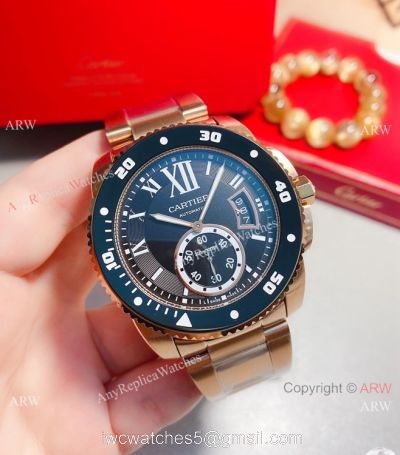 New! Replica Cartier Calibre de Quartz Watches Black Dial Rose Gold 1