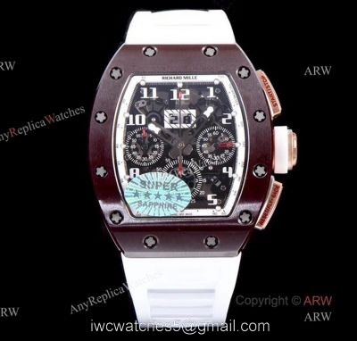 KV Factory AAA Replica Richard Mille RM011 Ceramic Chronograph Watch With White Rubber Band 1