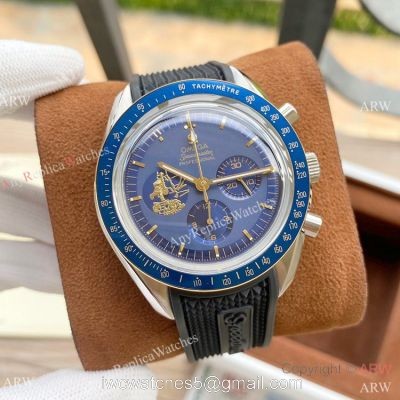 Nice Quality Omega Apollo 11 Chronograph Watches Blue Rubber Strap 2-Tone 1