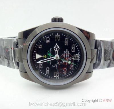 Replica Rolex Air-King Black Steel Green Markers Watch 40mm 1