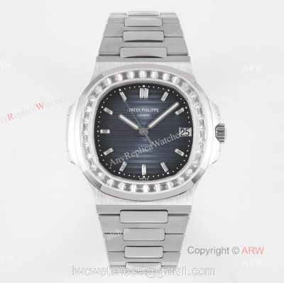 (PPF) V4 Version Best Replica Patek Philippe Nautilus Stainless Steel Dark Blue Dial Diamond Watches 1