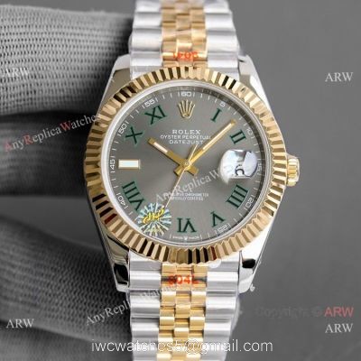 (TW) Swiss Copy Rolex Datejust II Green Roman Two Tone Watch 41mm 1