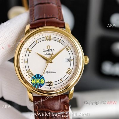 Copy Omega De Ville Prestige Watches Gold and Brown Automatic 1