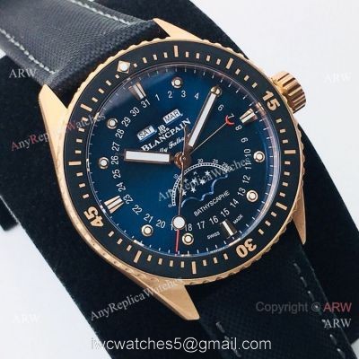 2020 New! Swiss Blancpain Bathyscaphe Moonphase Watch Rose Gold Blue Dial 1