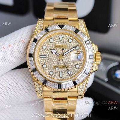 JH Factory Rolex GMT-Master II ETA2836 Watch BlackWhite Diamond Bezel 1