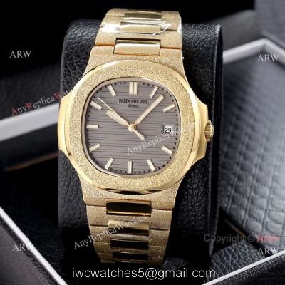 Copy Patek Philippe Nautilus Frosted Gold Watch with Luminous Dial Markers 1
