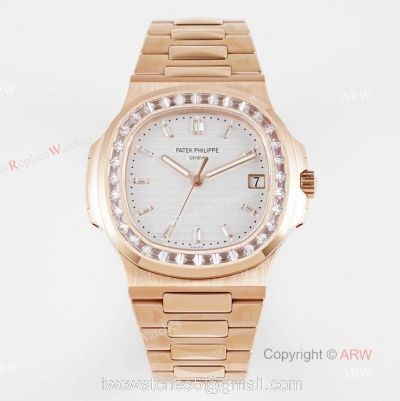 (PPF) V4 Version Swiss Replica Patek Philippe Nautilus Rose Gold Diamond Bezel Watch For Men 1