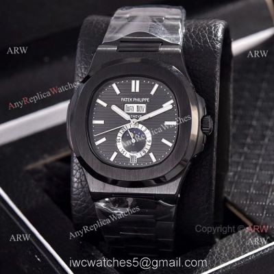 Solid Black Patek Philippe Annual Calendar Copy Watches 39.5mm 1