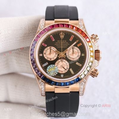New Rolex Daytona Rainbow Rose Gold Diamond Watches With Oysterflex Strap Top Replica 1