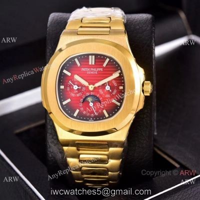 Knockoff Patek Philippe Nautilus Moon Phase Red Gradient Dial Watches 40mm 1