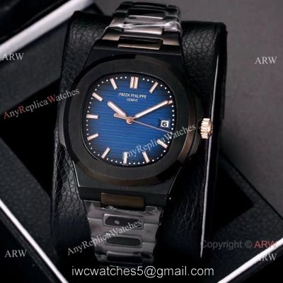 Knockoff Patek Philippe Nautilus All Black Watches Blue Gradient Dial 1