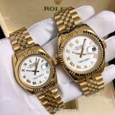 Buy Copy Rolex Datejust Jubilee 36mm and 31mm Watches All Gold White Roman 1