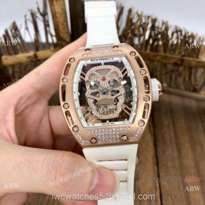 New Replica Richard Mille Skull RM52-01 Rose Gold White Rubber Strap Watch 1
