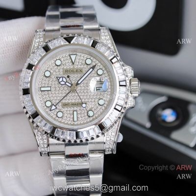JH Factory Copy Rolex GMT-Master II Watch BlackWhite Diamond Bezel Stainless Steel 1