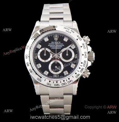Best 1:1 Swiss Replica Rolex Daytona JH 4130 Chronograph Watch Black Diamond 40mm 1