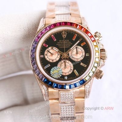 Best Replica Rolex Rose Gold Rainbow Daytona Swiss 7750 Automatic Watch For Men 1