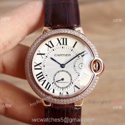 Swiss Fake Cartier Ballon Bleu 42mm XL Watch Rose Gold Diamond Case 1