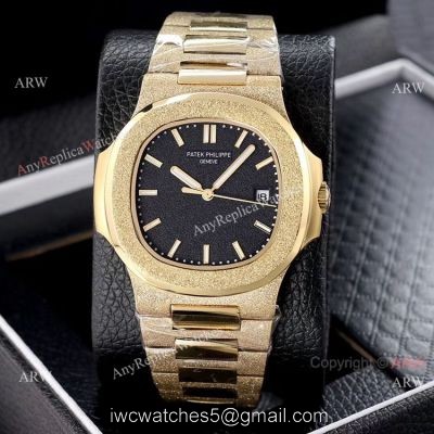 Replica Patek Philippe Frosted Gold Watch Black Frosted Dial 40mm 1