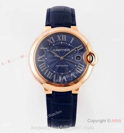 Swiss AAA Copy Cartier Ballon Bleu 42mm Automatic Watch Rose Gold Blue Dial 1