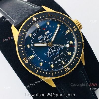 2020 New! Swiss Blancpain Fifty Fathoms Bathyscaphe Men Watch Gold and Blue 1