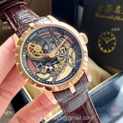 New Copy Roger Dubuis Excalibur 46mm Watch Rose Gold Black Hollow Dial 1