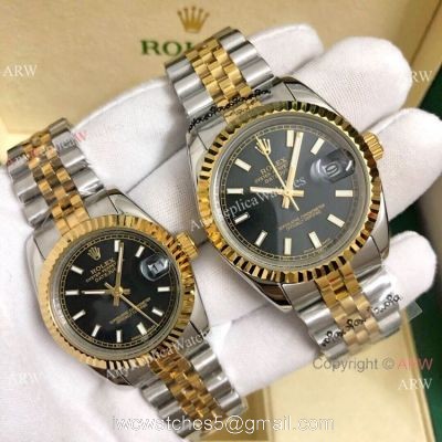 Copy Rolex Datejust 36mm and 31mm Watch 2 Tone Black Face 1