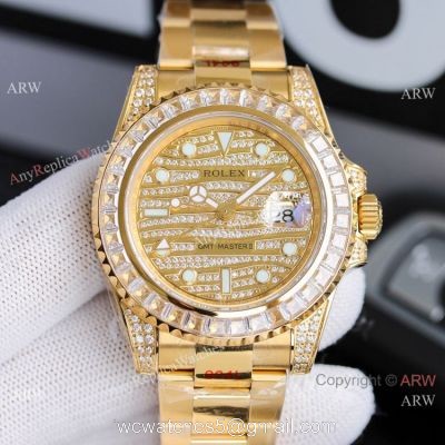 JH Factory Swiss Replica Rolex GMT-Master II Watch Diamond Dial Yellow Gold 1