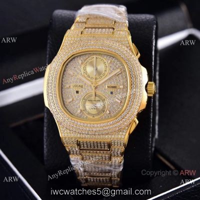 Copy Patek Philippe Nautilus Chrono Watches Yellow Gold Full Diamonds 40mm 1