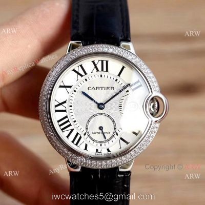Swiss Fake Cartier Ballon Bleu 42mm XL Watch White Dial Black Leather Strap 1