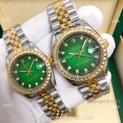 Clone Rolex Datejust Green Dial 2-Tone Lover Watch 36mm and 31mm 1