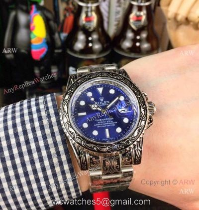 Best Replica Rolex Blue Face Submariner Engraving Blue Dial Watches 1