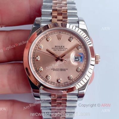 (Noob)Smooth Bezel Rolex Datejust Rose Gold Dial With Diamonds Jubilee Bracelet Swiss 3235 Watch 1