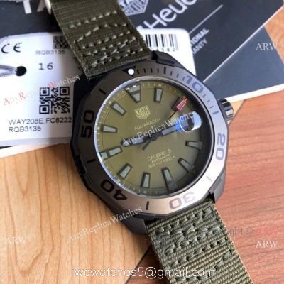 2020 Swiss Replica Tag Heuer Aquaracer Calibre 5 Watch Military Green Nato Strap 1