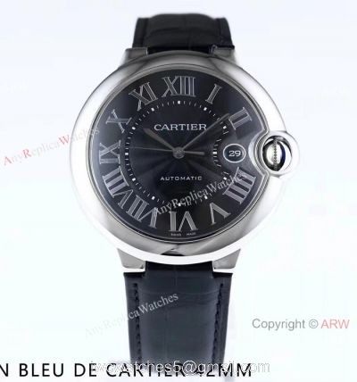 Swiss Replica Cartier Ballon Bleu Watch Black Dial Leather Strap 42mm 1